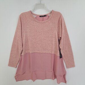 278. Doe & Rae NWT Women's Long Sleeve Boho Chic  Pullover Tunic  Top Pink